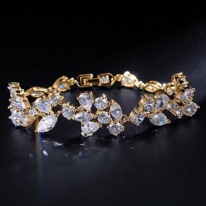 Imagem de Pulseira Bracelete Dourada Com Zircônia Noiva Debutante