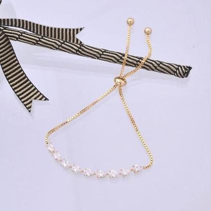 Imagem de Pulseira Bracelete Dourada Com Zircônia Noiva Debutante Gota