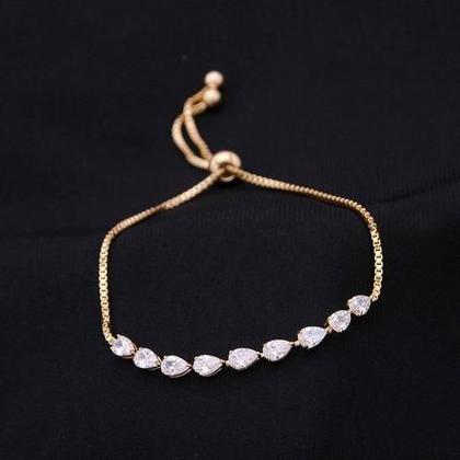Imagem de Pulseira Bracelete Dourada Com Zircônia Noiva Debutante Gota