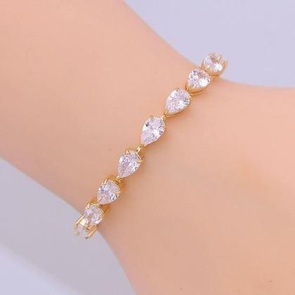 Imagem de Pulseira Bracelete Dourada Com Zircônia Noiva Debutante Gota