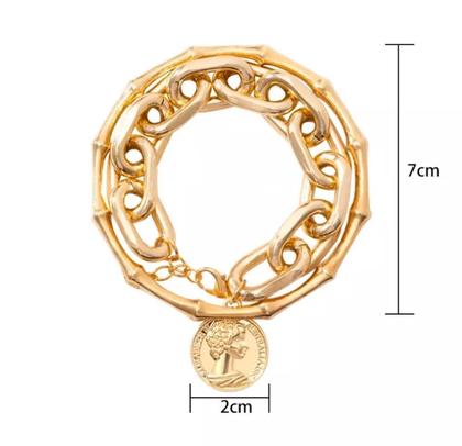 Imagem de Pulseira Bracelete Dourada Corrente Conjunto 2 Peças I4506