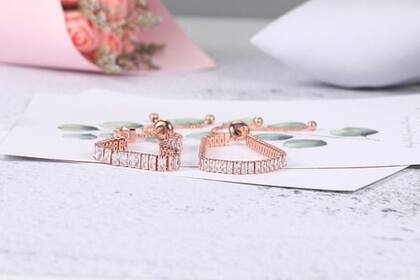 Imagem de Pulseira Bracelete Dourada Rosê Com Zircônia Noiva Debutante