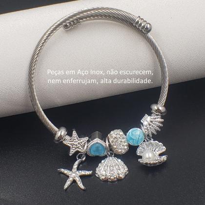 Imagem de Pulseira Bracelete Feminino Prateado Aço Inox Antialérgico Com Berloques Vários Modelos