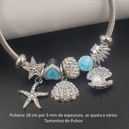 Imagem de Pulseira Bracelete Feminino Prateado Aço Inox Antialérgico Com Berloques Vários Modelos