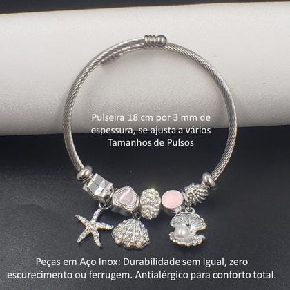 Imagem de Pulseira Bracelete Feminino Prateado Aço Inox Antialérgico Com Berloques Vários Modelos