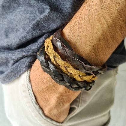 Imagem de Pulseira Bracelete Masculina Marrom Trançado Ajustável