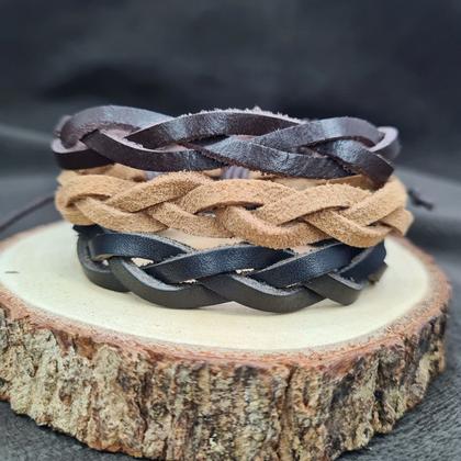 Imagem de Pulseira Bracelete Masculina Marrom Trançado Ajustável