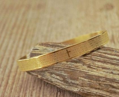Imagem de Pulseira Bracelete Oração Pai Nosso Aço Inox 316L Masculino Feminino Inoxidável Luxo Dourado Preto Prata