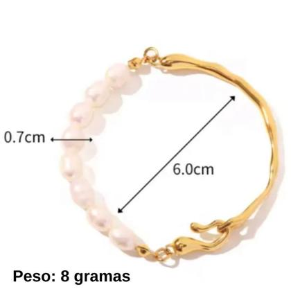 Imagem de Pulseira Bracelete Redondo Dourada Pérola Naturais Água Doce Pequena/média