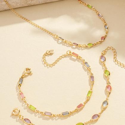 Imagem de Pulseira c/ Pedras Retangulares Coloridas - Ouro 18k