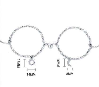 Imagem de Pulseira Casal Kit 2 Amizade Sol Lua Imã Magnéticas Presente