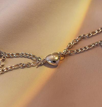 Imagem de Pulseira Casal Kit 2 Amizade Sol Lua Imã Magnéticas Presente