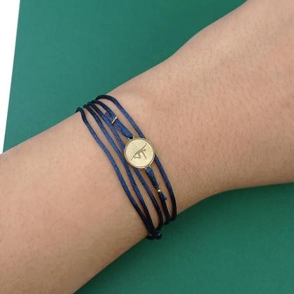 Imagem de Pulseira Cetim Azul Pingente O Solista Em Ouro 18K