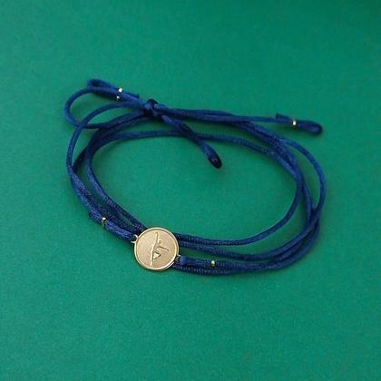Imagem de Pulseira Cetim Azul Pingente O Solista Em Ouro 18K
