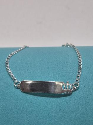 Imagem de Pulseira Chapa Infantil Coroa Prata 925 Gravação Cx Veludo