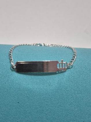 Imagem de Pulseira Chapa Infantil Coroa Prata 925 Gravação Cx Veludo
