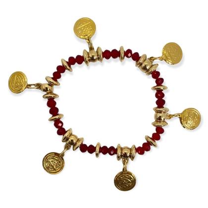 Imagem de Pulseira Cigana Vermelha Cristal E Silicone Com Moedas