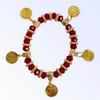 Imagem de Pulseira Cigana Vermelha Cristal E Silicone Com Moedas