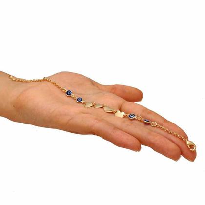 Imagem de Pulseira com Pingentes de Olho Grego e Coração Chapeado Folheada em Ouro 18K