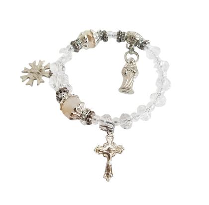 Imagem de Pulseira Consagração Terço dezena com contas de cristal pingente Santa Rita