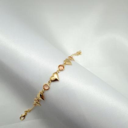 Imagem de Pulseira Corações e Tons em Salmão Banho Ouro 18K / Prata 925