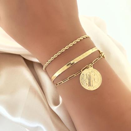 Imagem de Pulseira Cordão Baiano 3mm Banhada a Ouro