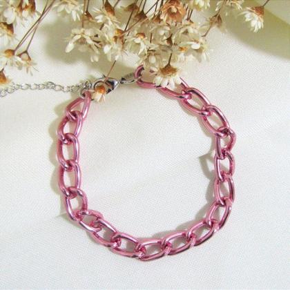 Imagem de Pulseira Corrente Groumett Metalizada Rosa - Semijoia Hipoalergênica