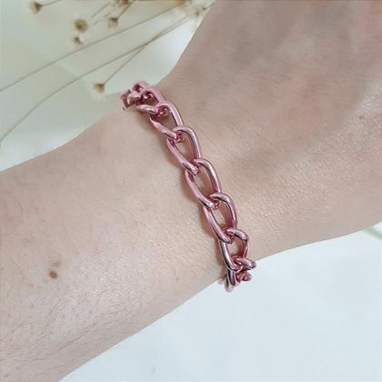 Imagem de Pulseira Corrente Groumett Metalizada Rosa - Semijoia Hipoalergênica