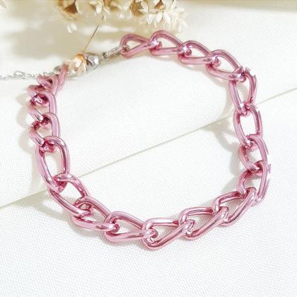 Imagem de Pulseira Corrente Groumett Metalizada Rosa - Semijoia Hipoalergênica