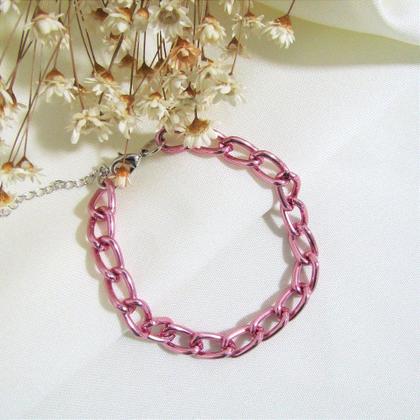 Imagem de Pulseira Corrente Groumett Metalizada Rosa - Semijoia Hipoalergênica