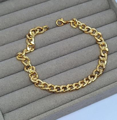 Imagem de Pulseira Corrente Masculino/ Feminino Elos Grumet Grosso Aço Inox Dourado Prata Inoxidável Tendência Moda