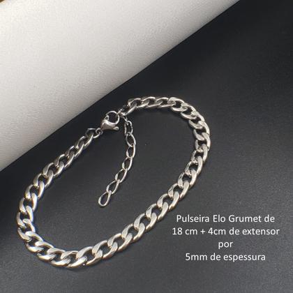 Imagem de Pulseira Corrente Regulável Aço Inox Prata Escolha O Modelo