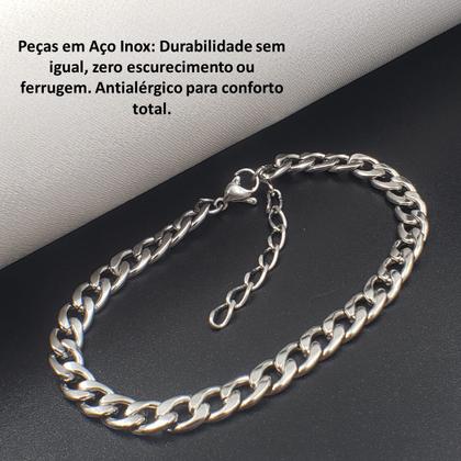 Imagem de Pulseira Corrente Regulável Aço Inox Prata Escolha O Modelo