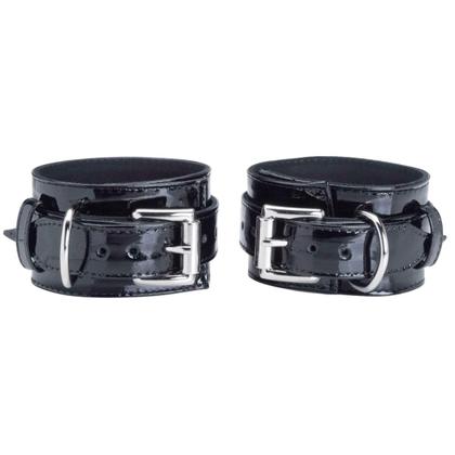 Imagem de Pulseira Couro Legítimo Algemas Preto Vinil Ajustável Fantasia Estilo Vinil Latex Amor Luxo Haloween