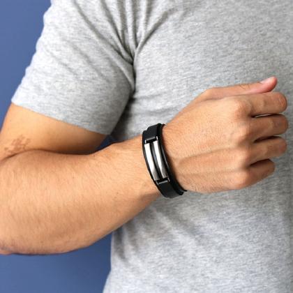 Imagem de Pulseira Couro Metal Duplo