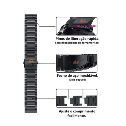 Imagem de Pulseira De Aço Inox Gomada Elos Compatível com Amazfit Gtr 2 / Gtr 2e