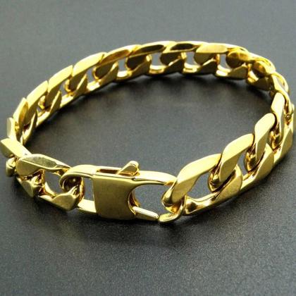 Imagem de Pulseira De Aço Masculina Grumet 12 Mm Banhada A Ouro 18K