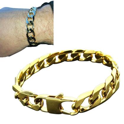 Imagem de Pulseira De Aço Masculina Grumet 12 Mm Banhada A Ouro 18K