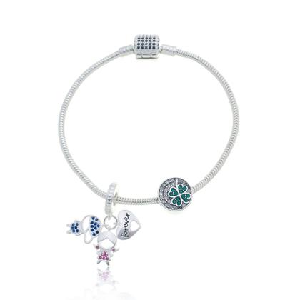 Imagem de Pulseira de Berloques com fecho cravejado de zircônias pretas