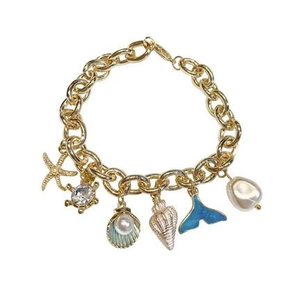 Imagem de Pulseira De Concha De Estrela Do Mar Com Pérola Imitada Dourada Para Mulheres, Joias De Verão Para