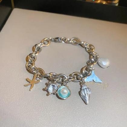 Imagem de Pulseira De Concha De Estrela Do Mar Com Pérola Imitada Dourada Para Mulheres, Joias De Verão Para