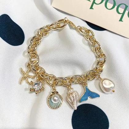 Imagem de Pulseira De Concha De Estrela Do Mar Com Pérola Imitada Dourada Para Mulheres, Joias De Verão Para