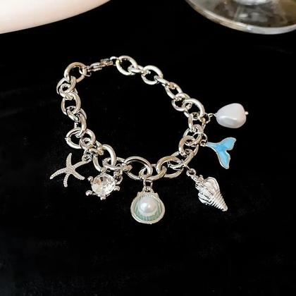Imagem de Pulseira De Concha De Estrela Do Mar Com Pérola Imitada Dourada Para Mulheres, Joias De Verão Para