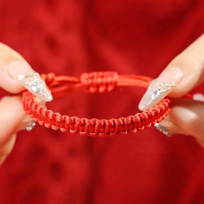 Imagem de Pulseira de Corda Trançada  Amuleto da Sorte Vermelho Artesanal Tibetano