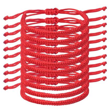 Imagem de Pulseira de Corda Trançada  Amuleto da Sorte Vermelho Artesanal Tibetano