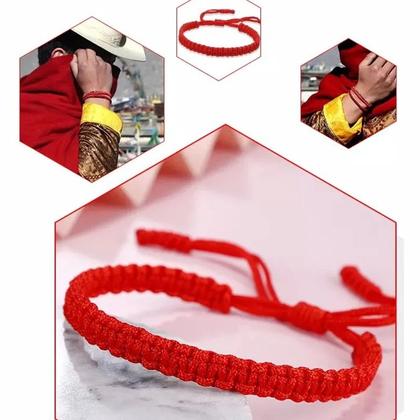 Imagem de Pulseira de Corda Trançada  Amuleto da Sorte Vermelho Artesanal Tibetano