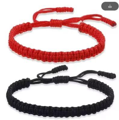 Imagem de Pulseira de Corda Trançada  Amuleto da Sorte Vermelho Artesanal Tibetano