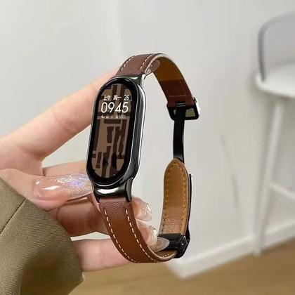 Imagem de Pulseira De Couro Com Fecho Magnético Para Xiaomi Smart Band 10 9 8 MiBand 9 8 - Bracelete De