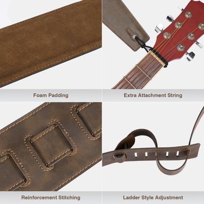 Imagem de Pulseira de guitarra em couro POGOLAB com 7,62 cm de largura com fechaduras e palhetas