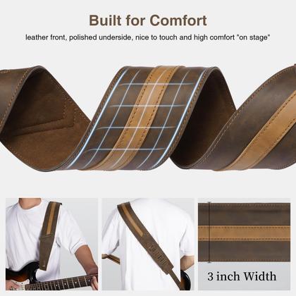 Imagem de Pulseira de guitarra em couro POGOLAB com 7,62 cm de largura com fechaduras e palhetas